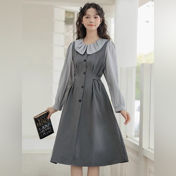 Mid Length Tie Waist Doll Style Dress - Picture 3 of 5